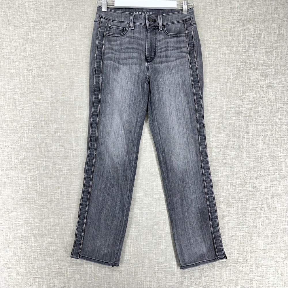 White House Black Market Jeans Womens 4 Gray High Rise Straight Studded Trim